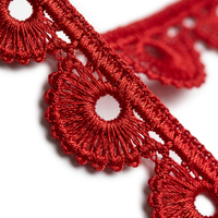 Dentelle Guipure Rouge GPO de Luxe Fantaisie Écologique 12mm, Vente Directe Usine, Motif Géométrique, 20 Mètres, pour Saree et Dupatta de Saison Automne