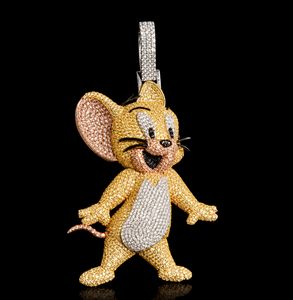 Pendentif Souris Cartoon Luxueux Plaqué Or 18K avec Micro-Incrustation de Diamants Moissanite, Breloque Thème Personnalisée, Magnifique Cadeau Unisexe - Product Image 4
