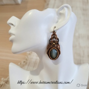 Boucles d'oreilles en macramé faites à la main avec labradorite, style bohème, pierres précieuses, cordon marron, bijoux de guérison, cadeau pour femme - Product Image 3