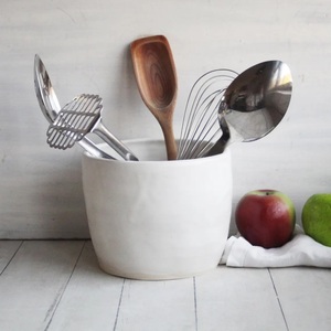 Porte-ustensiles en céramique minimaliste, design à large ouverture, finition mate lisse, haute résistance, organisateur de rangement pour comptoir de cuisine - Product Image 6