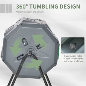Fertilizzante Composto Grigio da 162L per Esterni con Tamburo Rotante Automatico e Motore Integrato - Product Image 3