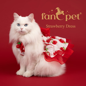 [Lydia.st] fanCpet Robe de fête pour animaux de compagnie à imprimé fraises de qualité supérieure avec jupe en organza multicouche - Product Image 2