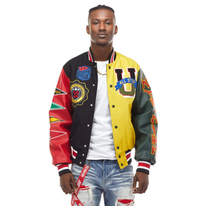 Veste universitaire pour homme, design color block avec patch brodé, col rabattable, coupe classique, style décontracté - Product Image 4