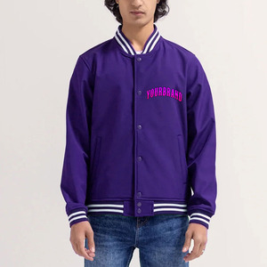 Veste de baseball entièrement en laine élégante pour homme, broderie chenille, col montant rétro, streetwear, boutons pression, veste d'hiver - Product Image 3