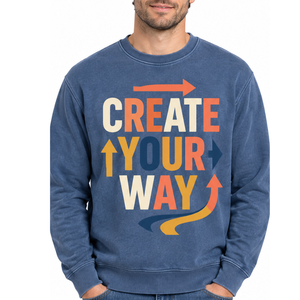 เสื้อสเวตเชิ้ตคอกลมสีน้ำเงินสำหรับผู้ชาย ลายพิมพ์ "Create Your Way" ทรงปกติ สวมใส่สบาย ผลิตจากผ้าฝ้ายถัก เหมาะสำหรับใส่ในฤดูใบไม้ร่วง - Product Image 1