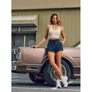 Shorts de Felpa de Cintura Media para Mujer, Corte Holgado, Interior Cepillado, Bolsillos Laterales, Mezcla de Algodón y Poliéster, para Descansar, Gimnasio, Invierno - Product Image 4