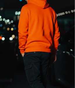 <b>Men's</b> <b>Orange</b> Brown Solid Fleece 100% Cotton Breathable Eco-Friendly Hoodie Pocket Regular Fit Pullover <b>Sweatshirt</b> Winter ODM - Product Image 1