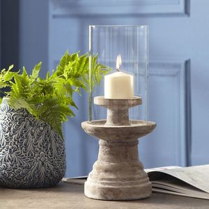 Portavelas de Estilo Rústico con Acabado de Piedra y Cubierta de Vidrio Alta, Decoración de Mesa de Estilo Vintage - Product Image 1