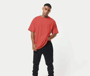 Men's <b>Oversized</b> <b>Red</b> Cotton T-<b>Shirt</b> Short Sleeve O-Neck Casual Solid Color Jersey Knit Fit - Product Image 5