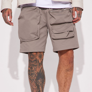 Mens Beige <b>Cargo</b> Bermuda Shorts With Elastic Waist And Multiple Pockets Casual Style Quick Dry Fabric - Product Image 1