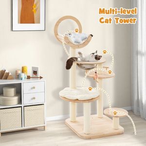4 in 1 <b>Large</b> Wooden <b>Cat</b> Tower with Space Capsule Nest for Indoor <b>Cats</b> Premium <b>Cat</b> <b>Trees</b> & Scratcher - Product Image 2