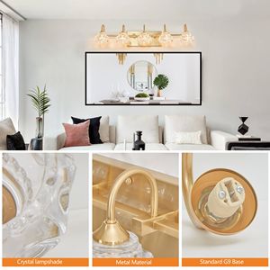 Lampada da Bagno Moderna in Cristallo da 29 Pollici, Elegante Illuminazione a Parete con 5 Applique Dorate e Paralumi in Vetro Trasparente - Product Image 5