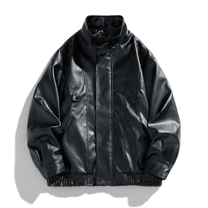 Chaqueta Bomber de Cuero Genuino para Hombre de Alta Calidad, con Bolsillos Laterales, Cintura Elástica, Cuello Alto, Sin Necesidad de Lavado, Corte Ajustado, Estilo Casual - Product Image 3