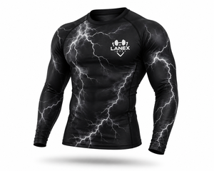 <b>Men's</b> Black Lightning <b>Compression</b> <b>Shirt</b> Long Sleeve Rash Guard Gym Fitness Workout Athletic Base Layer Performance Sportswear - Product Image 2
