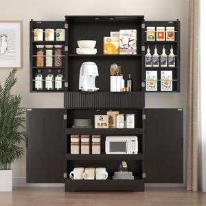 Armadio dispensa da cucina scanalato da 72 pollici con 3 cassetti tastiera e 6 ripiani regolabili, mobiletto autoportante - Product Image 4