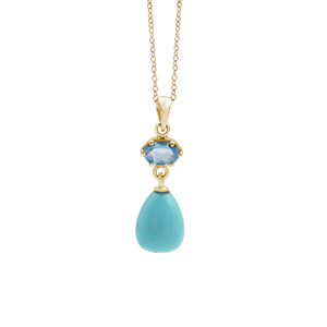 Collar con Colgante de Plata de Ley 925 y Turquesa con Cadena de Eslabones de Topacio Azul, Estilo Clásico para Uso Diario, Joyería Fina para Mujer - Product Image 4