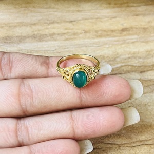 New Trendy Green Onyx Brass <b>Ring</b> 18k Gold Plated Ornate <b>Ring</b> <b>Statement</b> Vintage Handmade <b>Ring</b> Wholesale <b>Ring</b> For Women - Product Image 6