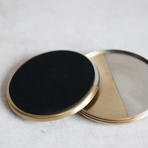 Regal Two Tone Brass <b>Coaster</b> Set Handcrafted Premium Round <b>Drink</b> <b>Coasters</b> Heat Resistant Table Protector Luxury Bar Gift - Product Image 3