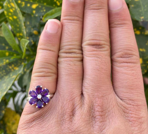 Floral Amethyst <b>Ring</b> Sterling Silver Flower Design February Birthstone Handmade Gemstone Jewellry - Product Image 4