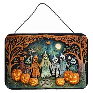 Letrero de Metal de aluminio Multicolor, nuevos esqueletos espeluznantes de Halloween, Papel Picado 8HX12W, impresiones colgantes para puerta de pared para cocina y hogar - Product Image 1