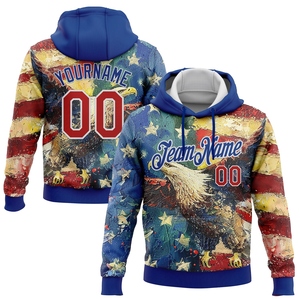 Sweat-shirt à capuche sportif avec drapeau américain 3D rouge-blanc royal, nouvelle conception, sur mesure, vente en gros directe - Product Image 1
