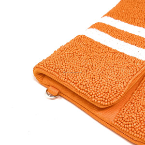 Handmade Orange White Beaded Clutch <b>Bag</b> Women Foldable Custom Size Crossbody Evening Purse Durable - Product Image 2