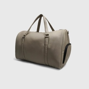 Bolsa de Viaje de Fin de Semana de Lona y Cuero con Gran Capacidad, Bolsa de Gimnasio con Cierre de Cremallera, Estilo Casual, Color Beige - Product Image 6
