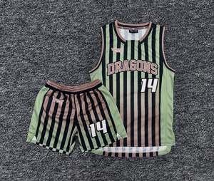 ชุดบาสเก็ตบอล Rexfit เสื้อกล้ามตาข่ายลายทาง กางเกงขาสั้น พิมพ์ลายแบบ Sublimation ระบายอากาศได้ดี ผลิตจากโพลีเอสเตอร์ ชุดยูนิฟอร์มสำหรับผู้ใหญ่แบบ Unisex - Product Image 1