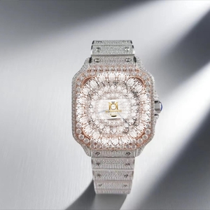 Reloj de Lujo Estilo Hip Hop con Incrustaciones de Diamantes VVS Moissanite, Esfera Árabe Analógica, Acero Inoxidable, Cuarzo para Hombre - Product Image 1