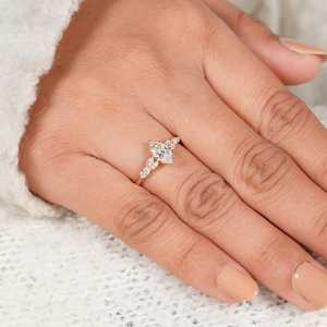 แหวนเพชรทรงมาร์คีส์ 2.01 กะรัต ประดับเพชรแบบคลัสเตอร์ ตัวเรือนทองคำแท้ 14K สำหรับงานหมั้น งานแต่งงาน หรือเป็นของขวัญสำหรับเพื่อน - Product Image 3