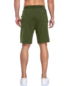 Shorts Bermuda en coton vert olive pour homme avec cordon de serrage à la taille et poches, vêtements décontractés - Product Image 2