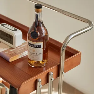 Carrito de Servicio Moderno de Madera con Estructura Metálica y Ruedas, Carrito de Bar Rectangular de Dos Niveles, Carrito de Cocina Móvil para el Hogar - Product Image 3