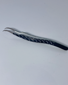 Stainless Steel Curved <b>Eyelash</b> Tweezers Blue with White Lash Pattern for Professional Extension <b>Application</b> - Product Image 4