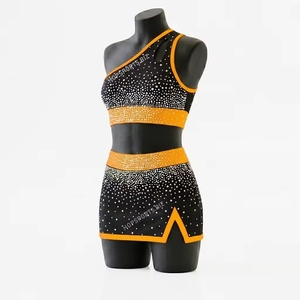 Tenue d'entraînement pour équipe de cheerleading avec strass, nouveau design, crop top court et jupe - Product Image 3
