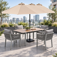 Ensemble de mobilier de jardin en aluminium et corde pour l'hôtellerie, avec parasol imperméable, table et chaises d'extérieur