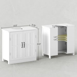 Mobile Bagno Moderno Bianco in PVC con Lavabo, Mobiletto a Colonna, Ripiano Regolabile, Impermeabile, Ideale per Hotel, con Lavabo in Ceramica - Product Image 3