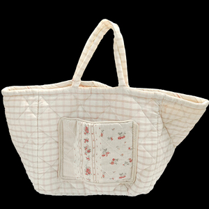 Large Capacity Quilted Cotton Shoulder Tote Bag Women Portable Bag Travel Handbag Handcrafted Tote Bags - Product Image 5