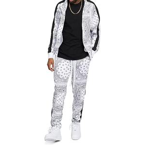 Men Tracksuit Set with Full-Zip Jacket and Adjustable Drawstring Sweatpants Sportswear for Fitness Outdoor <b>Bandana</b> <b>White</b> - Product Image 1