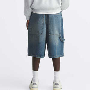 Summer Streetwear Straight Custom Jorts Baggy Distressed Dark Washed Cotton Denim Shorts Men - Product Image 4