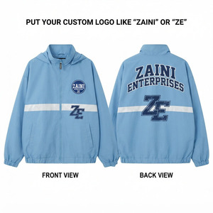 Premium 110 GSM <b>Waterproof</b> Breathable Canvas Polyester Windbreaker <b>Jacket</b> <b>Light</b> Blue White Panels Men's Winter High Street Style - Product Image 1
