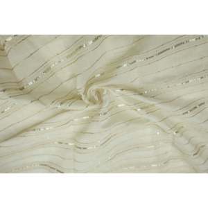 Tissu en soie Chanderi blanc teignable avec motif rayé Gota Patti, largeur 44 pouces, pour sacs et artisanat - Product Image 4