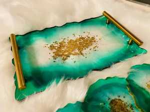 Crystal Glossy <b>Epoxy</b> Resin Serving Storage Tray Luxury Decorative Breakfast <b>Coffee</b> <b>Table</b> Tray Jewelry Vanity Organizer Platter - Product Image 5