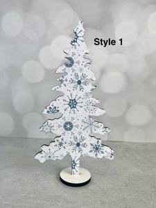 Wooden Christmas <b>Tree</b> Set Blue White Snowflake Pattern Tabletop Decor <b>Indoor</b> Holiday Display Pine Shape MDF Craft <b>Trees</b> - Product Image 4