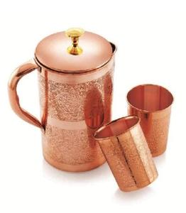 Jarra y vaso de cobre. Juego de jarra y vaso de cobre artesanal de primera calidad. 100% cobre puro. Beneficios ayurvédicos ideales para la salud. Decoración para el hogar. - Product Image 4
