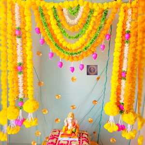 2025 decoración de boda india guirnalda de caléndula Artificial con campanas Cadena de flores artificiales Mehendi Haldi decoración guirnalda - Product Image 3