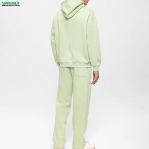 Ensemble de survêtement à capuche imprimé vert clair pour homme, 100% coton, manches longues, sweat-shirt décontracté avec cordon de serrage, poches latérales, séchage rapide - Product Image 2
