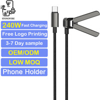 Cable Tipo-C de 240W 5A con Soporte para Teléfono, Trenzado de Nailon, Carga Rápida PD 3.1 para Computadora y Auriculares, Conductor de Cobre Puro, Longitudes de 1m/2m/3m