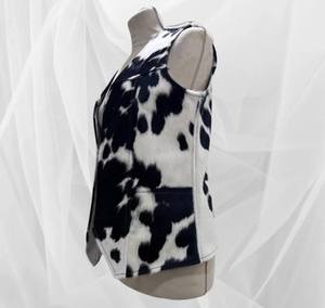 Gilet de motard en cuir de vachette premium pour femme, fermeture éclair sur le devant, vêtement d'extérieur décontracté, coupe-vent, rembourré en polyester, hiver - Product Image 4