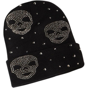 OEM Black Rhinestone Knit Beanie Hat Women <b>Men</b> Winter Cuffed <b>Cap</b> Ribbed Soft Warm Streetwear Custom Logo Hat - Product Image 1