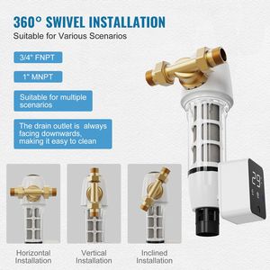 Filtro Sedimentario Elettrico da 40 Micron per Tutta la Casa per Acqua di Pozzo 1'' MNPT + 3/4'' FNPT 8 T/H ad Alta Portata Certificato NSF Spin - Product Image 6